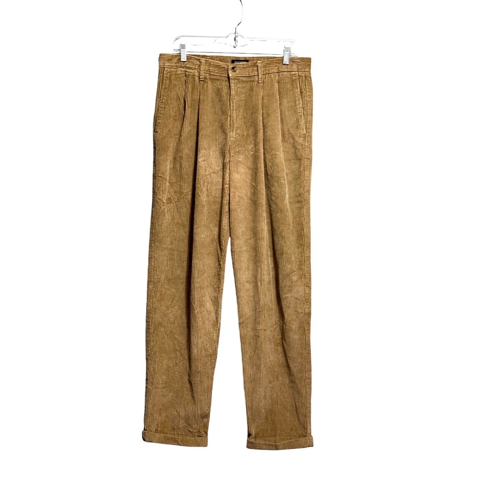 Dockers Khakis Mens Tan Corduroy Pleated Relaxed Fit Cuffed Pants 34x34 Vintage